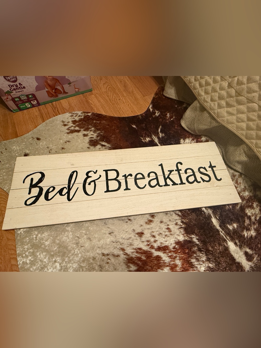 Bed & Breakfast Wooden Wall Sign - White with Black Script